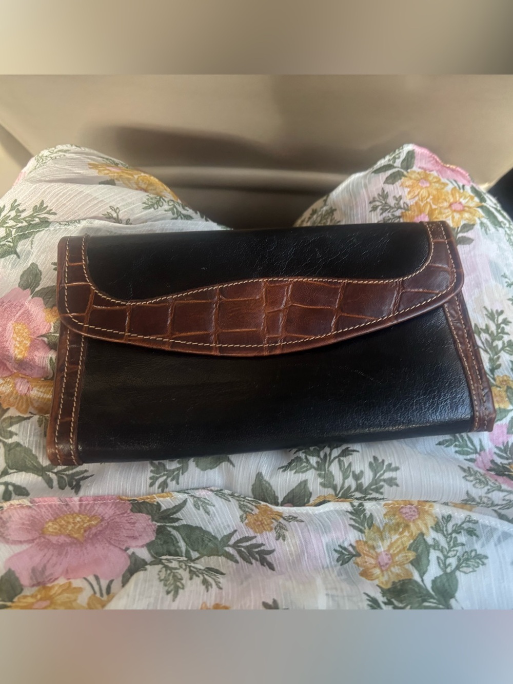 Brahmin Black and Brown Leather Clutch
